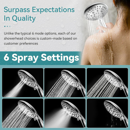 High Pressure Shower Head with Handheld, 6 Spray Settings Handheld Showerhead, 4.3" High Flow Rain Showerhead Set with 59" Stainless Steel Hose and Adjustable Bracket for Bathroom, Gym, Hotel