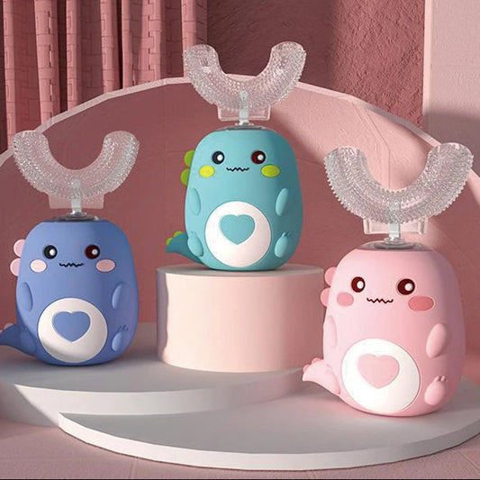 Children U-Shaped Electric Toothbrush 360 Degrees Smart Cartoon Kids Silicone Toothbrush Automatic Rechargeable Sonic Toothbrush